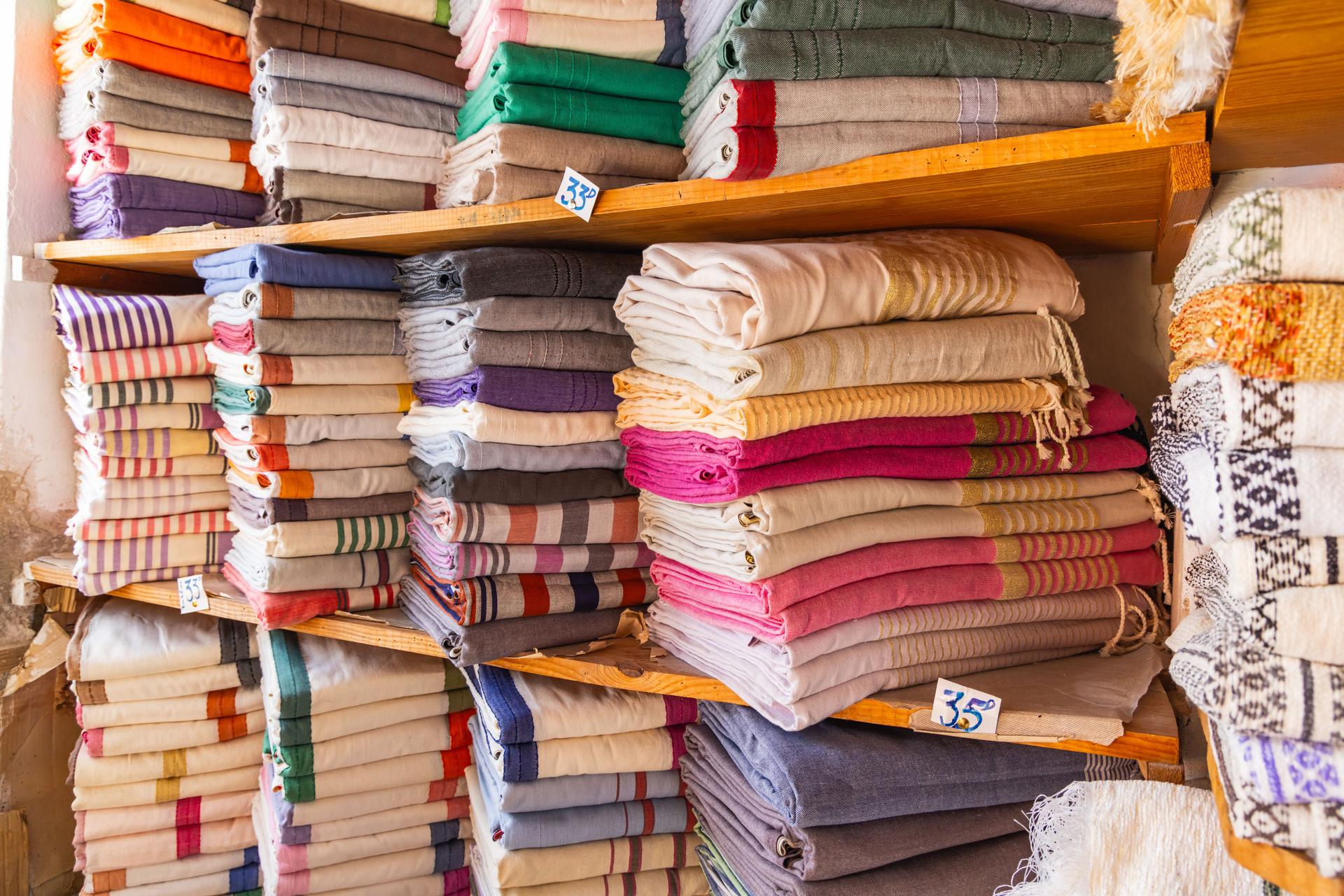 Woven cloth for sale at the Houmt Souk.