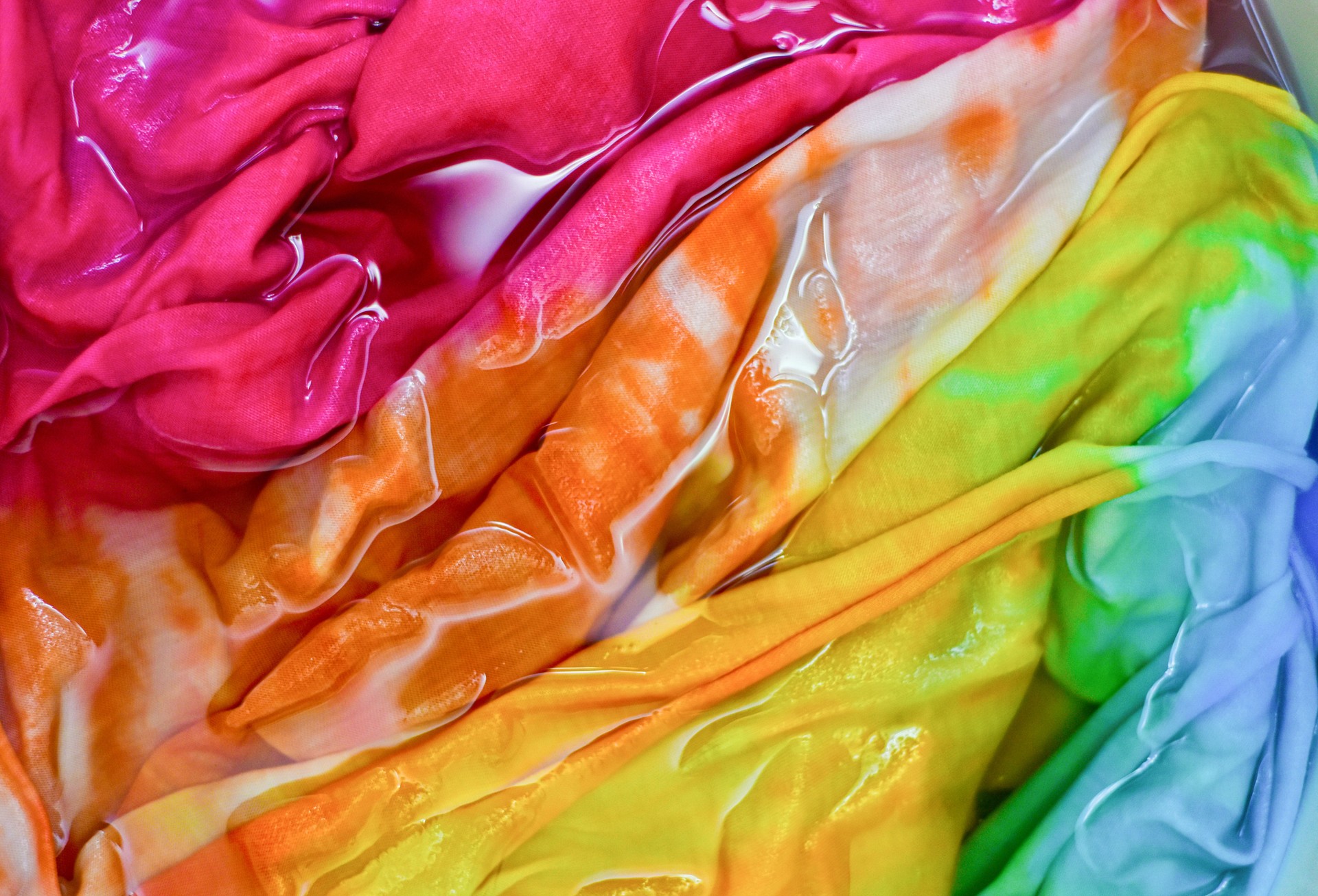 Wet colorful Tie Dye Fabric in water